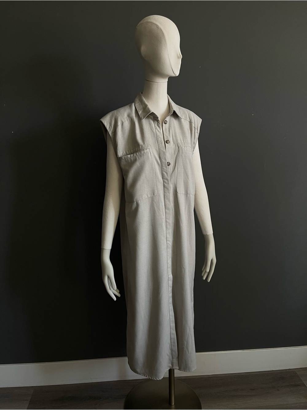 Gestuz LeejaGZ Silver Sage Sleeveless Utility Shirt Maxi Dress Nordic Minimal